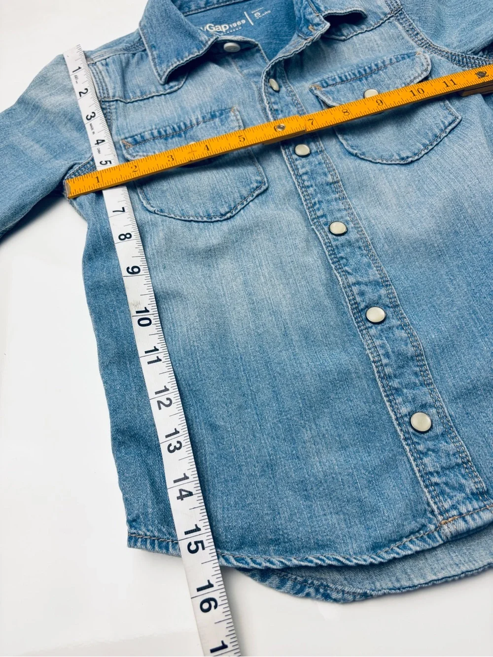 Baby GAP 100% Cotton Light Wash Denim Western Snap Button Long Sleeve Shirt Sz 5